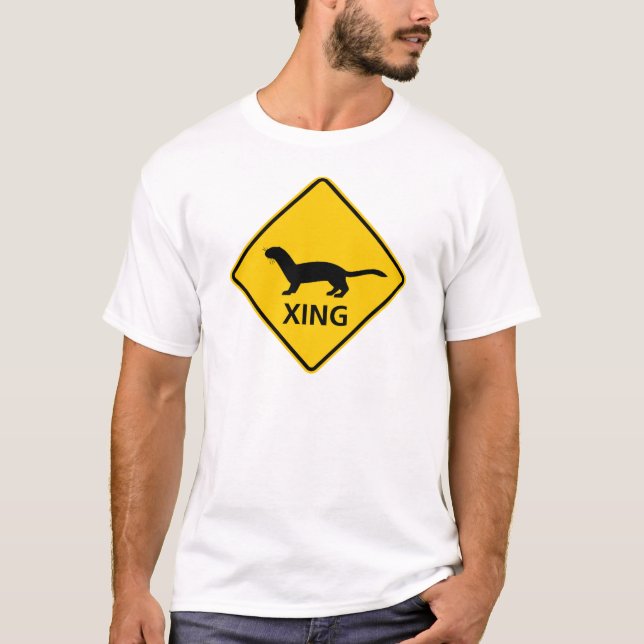 Weasel-/Frettchen-Überfahrt-Landstraßen-Zeichen T-Shirt (Vorderseite)