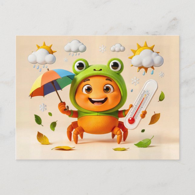 Weather Crab Measuring Climate With Rainbow Umbrel Postkarte (Vorderseite)