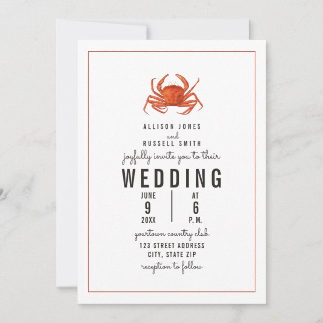 Weathered Gingham Crab Wedding Einladung (Vorderseite)