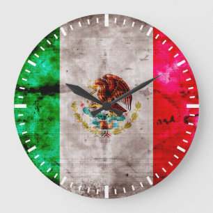 Weathered Vintage Mexico Flag Große Wanduhr