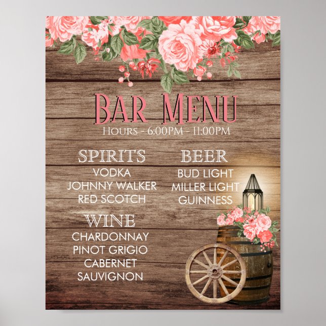 Weathered Wood Barrel - Coral - Bar Menu Poster (Vorne)