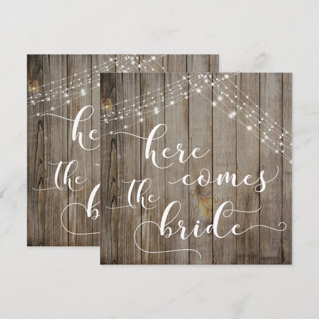 Weathered Wood & Lights Hier kommt die Bride Card Einladung (Vorne/Hinten)