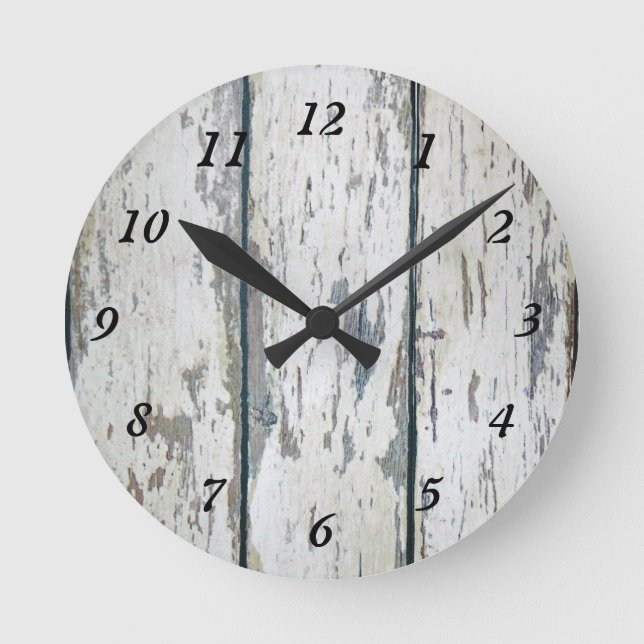Weathered Wood Runde Wanduhr (Vorderseite)