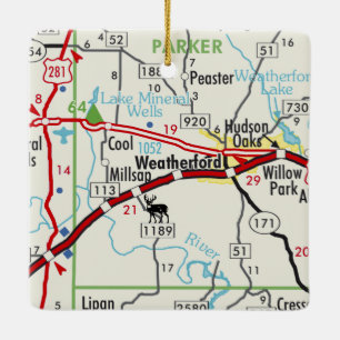 Weatherford TX Road Map Keramikornament