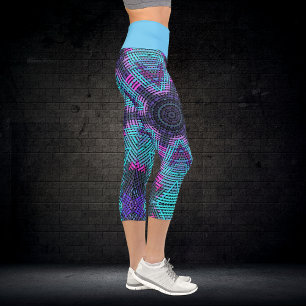 Weave Mandala Blue Pink und Lila Capri Leggings