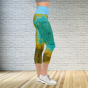 Weave Mandala Blue und Yellow Capri Leggings