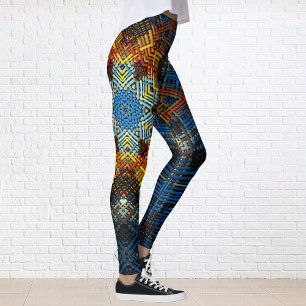 Weave Mandala Blue Yellow und Red Leggings