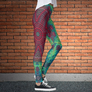 Weave Mandala Green Blue und Red Leggings
