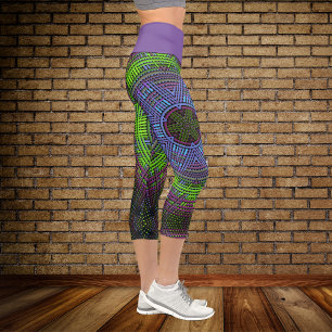 Weave Mandala Green Lila und blau Capri Leggings