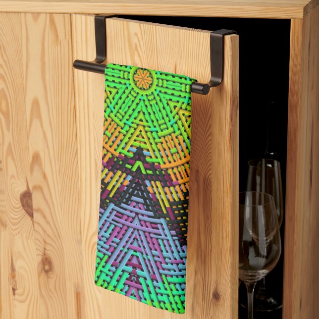 Weave Mandala Green Orange und Lila Geschirrtuch (Drittel gefaltet)