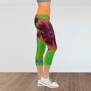 Weave Mandala Green Orange und Pink Capri Leggings
