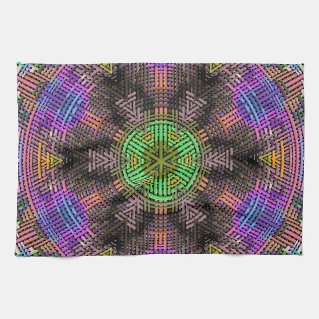 Weave Mandala Green Pink und Blue Geschirrtuch (Horizontal)