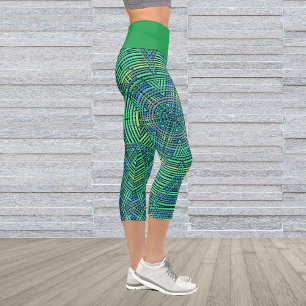 Weave Mandala Green und Blue Capri Leggings