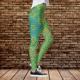 Weave Mandala Green Yellow und Blue Leggings