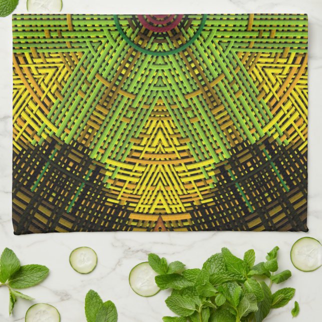 Weave Mandala Green Yellow und Red Geschirrtuch (Gefaltet)