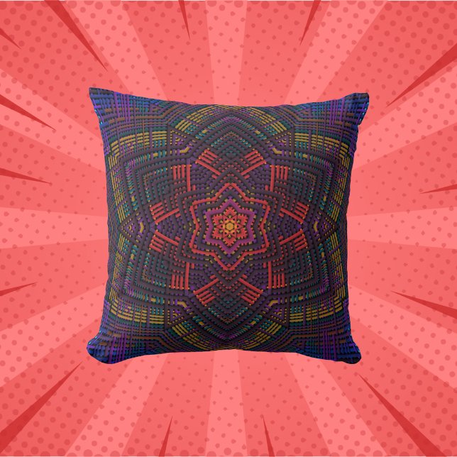 Weave Mandala Lila Gelb Rot und Blau Kissen (Von Creator hochgeladen)