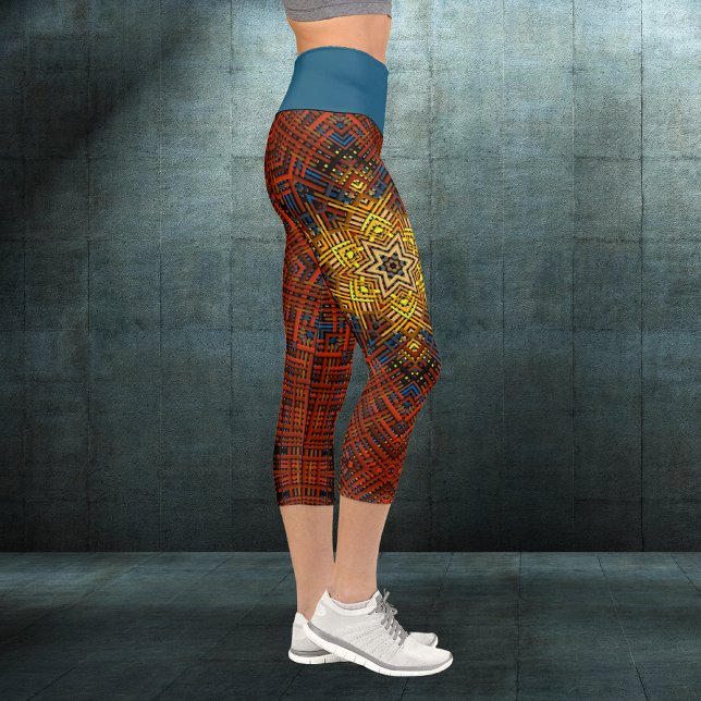 Weave Mandala Orange Gelb und Blau Capri Leggings (Von Creator hochgeladen)