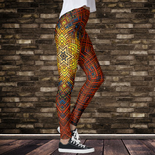 Weave Mandala Orange Gelb und Blau Leggings