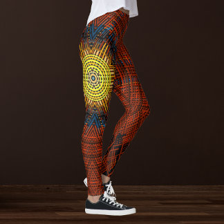 Weave Mandala Orange Gelb und Blau Leggings