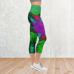 Weave Mandala Pink Blue und Green Capri Leggings