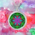 Weave Mandala Pink Blue und Green Versilberte Kette<br><div class="desc">Die trendige Mandala ist in Rosa,  Blau und Grün gehalten und weist einen Korbflechtstil auf. Psychedelische Visuals für den modernen Hippie oder für alle,  die Lieben groovy Farben.</div>