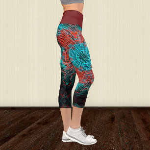 Weave Mandala Red und Blue Capri Leggings