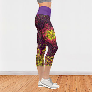 Weave Mandala Yellow Pink und Lila Capri Leggings