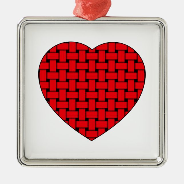 Weaved Red Heart Silbernes Ornament (Vorne)