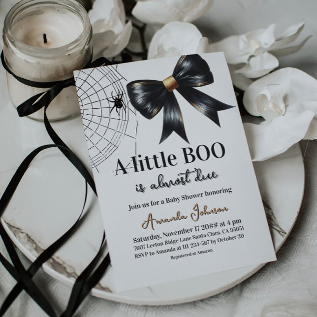 Web Halloween Little Boo Black Bow Baby Dusche Einladung (Von Creator hochgeladen)