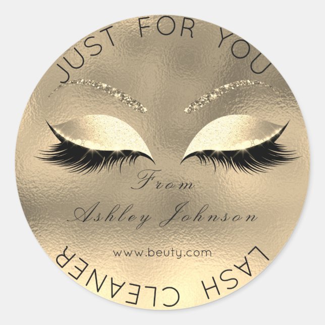 Web Name Beauty Salon Glitzer Gold Lash Cleaner1 Runder Aufkleber (Vorderseite)