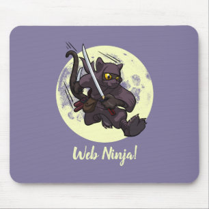 Web Ninja Jumping Black Cat Ninja Katana Cartoon Mousepad