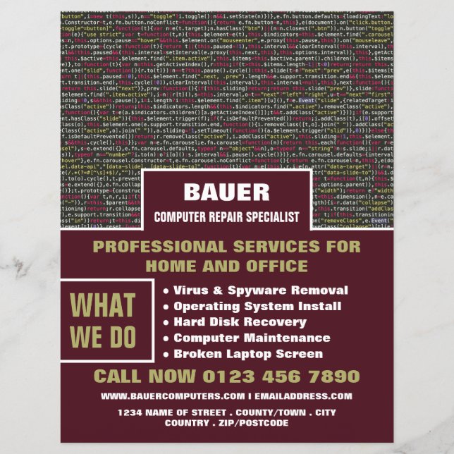 Web-Skript, Computerreparaturspezialwerbung Flyer (Vorne)