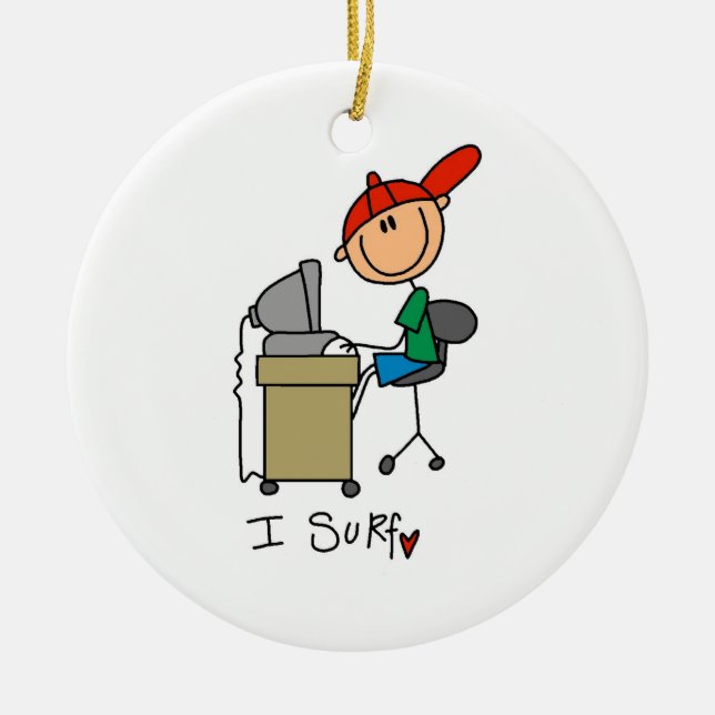 Web Surfer für männliches Strichmännchen Keramik Ornament (Vorne)