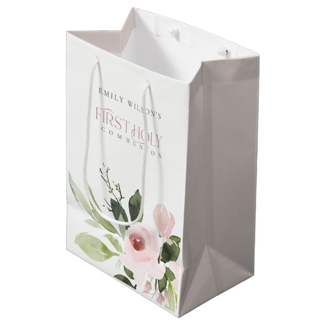 WEBBUSH PINK ROSE FLORAL ERSTER HOLZGEMEINSCHAFT MITTLERE GESCHENKTÜTE (Vorderseite Schrägansicht)