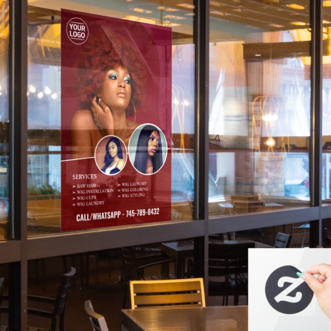 Weben Wig Salon Services-Fensterheber Fensteraufkleber (Restaurantfenster)