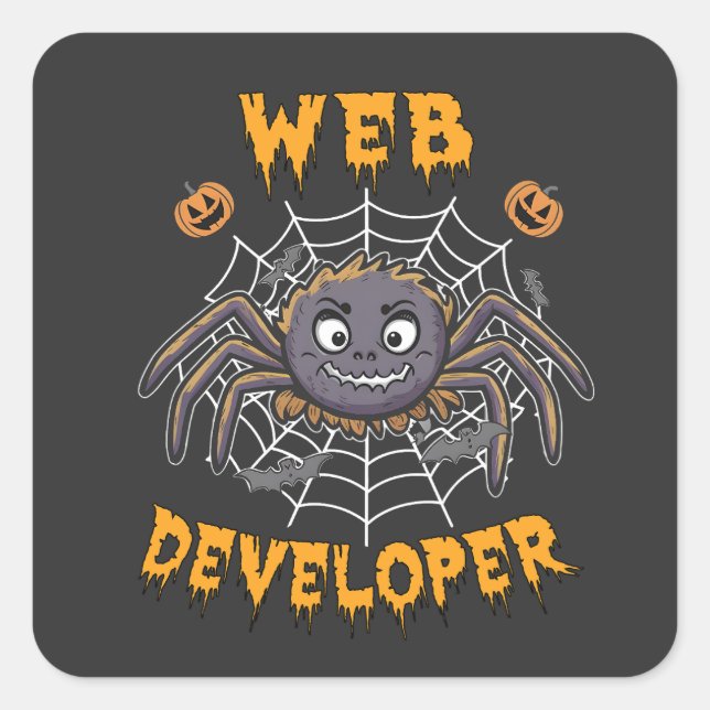 Webentwickler Funny Spooky Halloween Spider Quadratischer Aufkleber (Vorderseite)