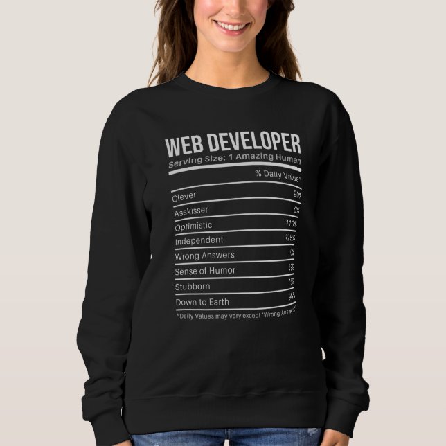 Webentwickler Nährwerte  Ernährungsinformationen Sweatshirt (Vorderseite)