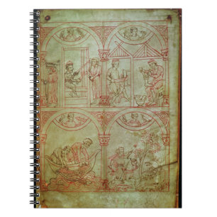 Weber des Kodex-507 fol.2r, Schuster, Fischer und Notizblock