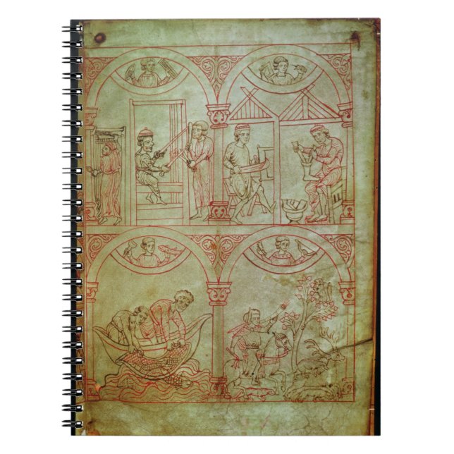 Weber des Kodex-507 fol.2r, Schuster, Fischer und Notizblock (Vorderseite)