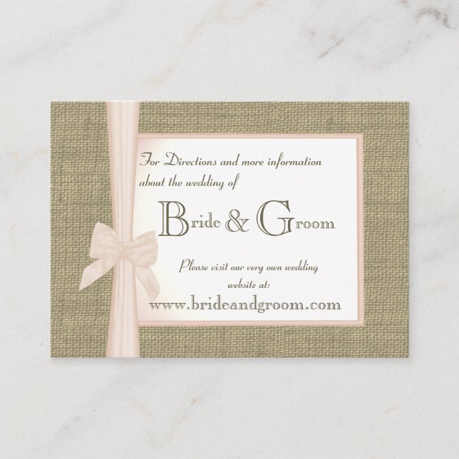Webinfo zu Hochzeiten von Burlap und Blush Bow Begleitkarte (Vorderseite)