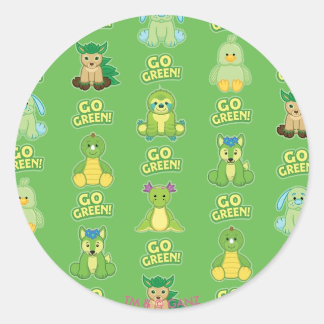 Webkinz Go Green Pattern Runder Aufkleber (Vorderseite)