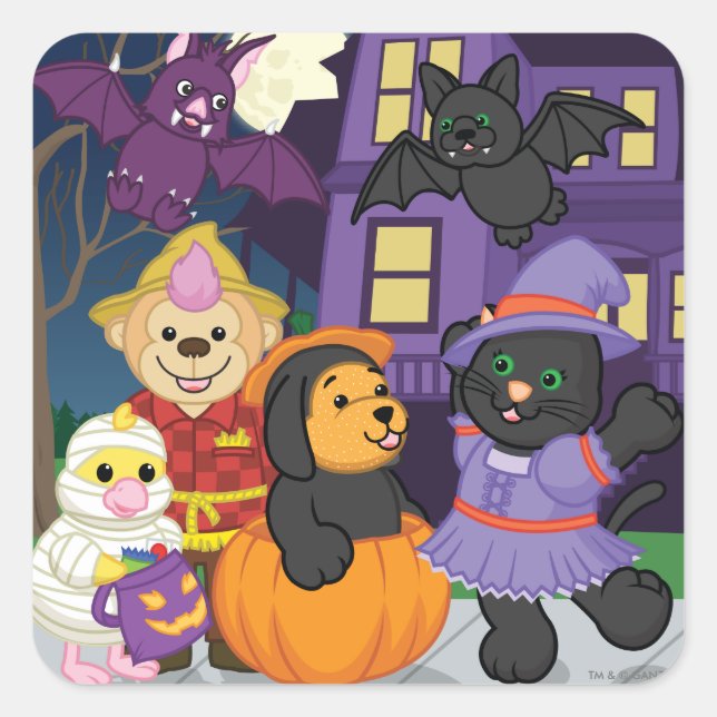 Webkinz Halloween Trick oder Treat Quadratischer Aufkleber (Vorderseite)