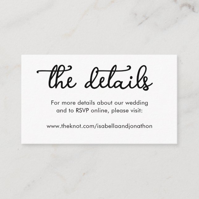 Website-Abschlusskarte für Hochzeiten Begleitkarte (Vorderseite)