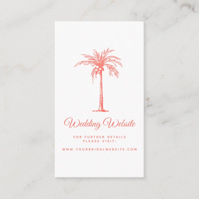 Website der Coral Palm Tree Tropical Beach Wedding Begleitkarte (Vorderseite)