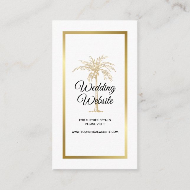 Website der eleganten Tropical Gold Palm Tree Wedd Begleitkarte (Vorderseite)