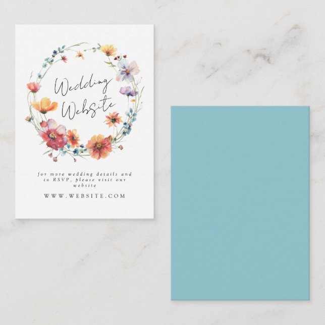 Website der eleganten Wildblume Wreath Summer Wedd Begleitkarte (Vorne/Hinten)