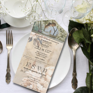 Website des eleganten White Cream Peony Floral Fot All In One Einladung