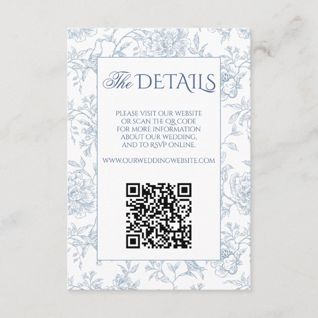 Website des französischen Blue Floral Toile QR-Cod Begleitkarte (Vorderseite)