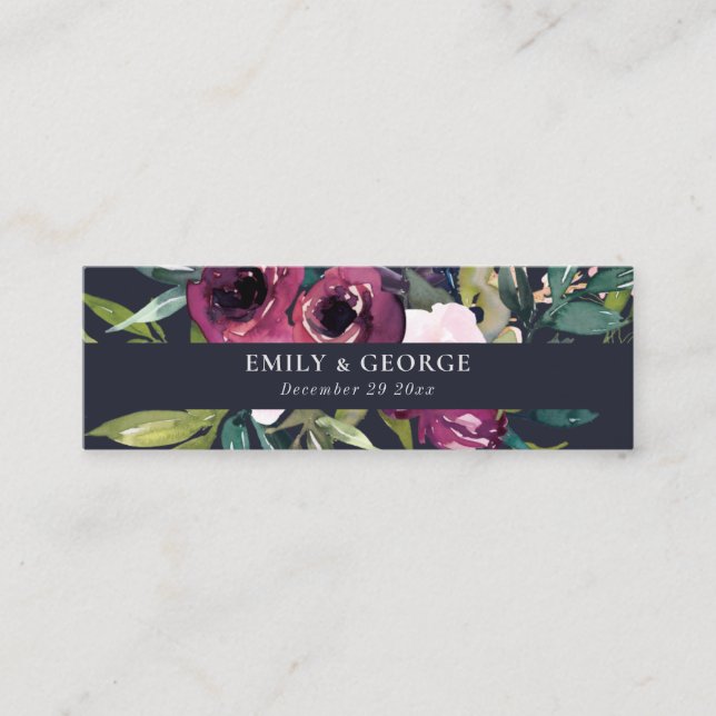 WEBSITE DES NAVY BLUSH BURGUNDY FLORAL BUNCH WEDSI MINI VISITENKARTE (Vorderseite)