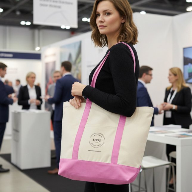 Website für benutzerdefiniertes Firmenlogo Einfach Tragetasche (Custom pink and canvas branded, business logo and website tradeshow tote bag.)